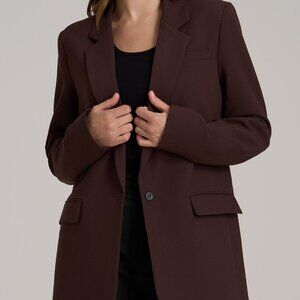 American Tall Boyfriend Fit Single-Button Blazer for Tall Women in Chestnut Size